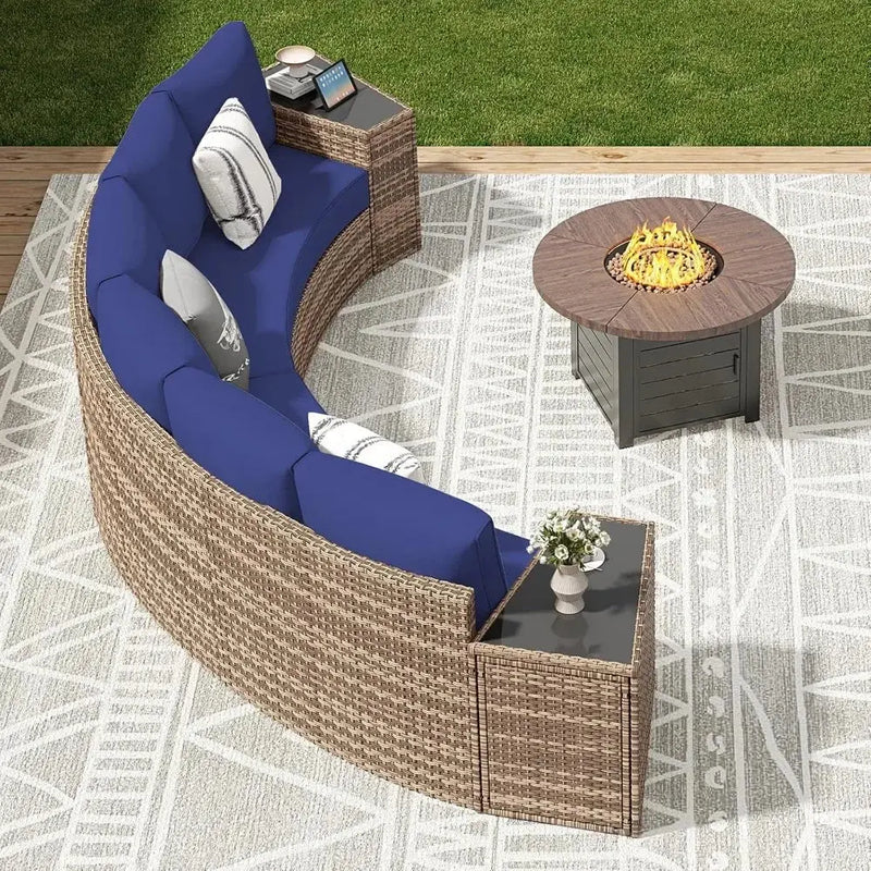 Half-Moon Patio Sectional Sofa Set – Outdoor Round Furniture w/ Cushions - Our3Designs