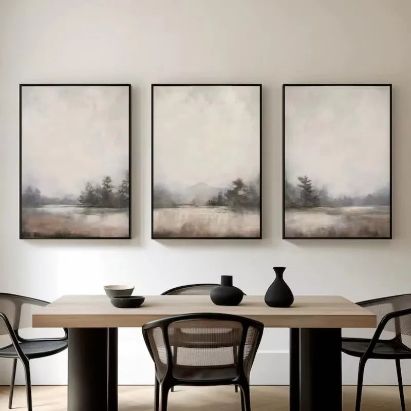 Minimalist Neutral Beige Black Grey Abstract Nordic Landscape Poster Canvas Painting Wall Art Pictures Home Living Room Decor