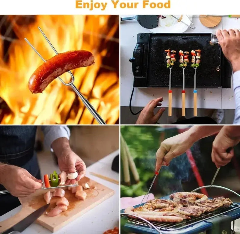 Marshmallow Roasting Sticks for Fire Pit Smores Kit for Fire Pit BBQ Fork Barbecue Cookware Outdoor Roasting Sticks for Kitchen Our3Designs