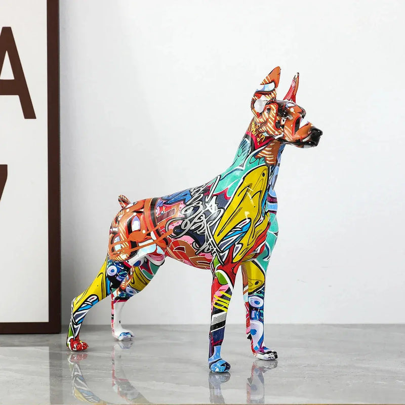 Simple Creative Pet Handle Graffiti Color Doberman Dog Statue Decorations Home Entrance Wine Cabinet Office Decor Resin Crafts Our3Designs