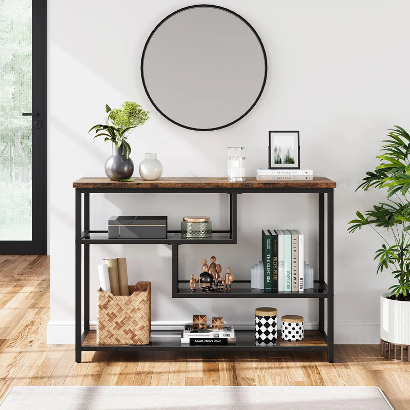 Console Table, 4-Tier Sofa Tables Narrow Entryway Table with Glass Shelf & Metal Frame, 39.4" Behind Couch Table for Living Room Our3Designs
