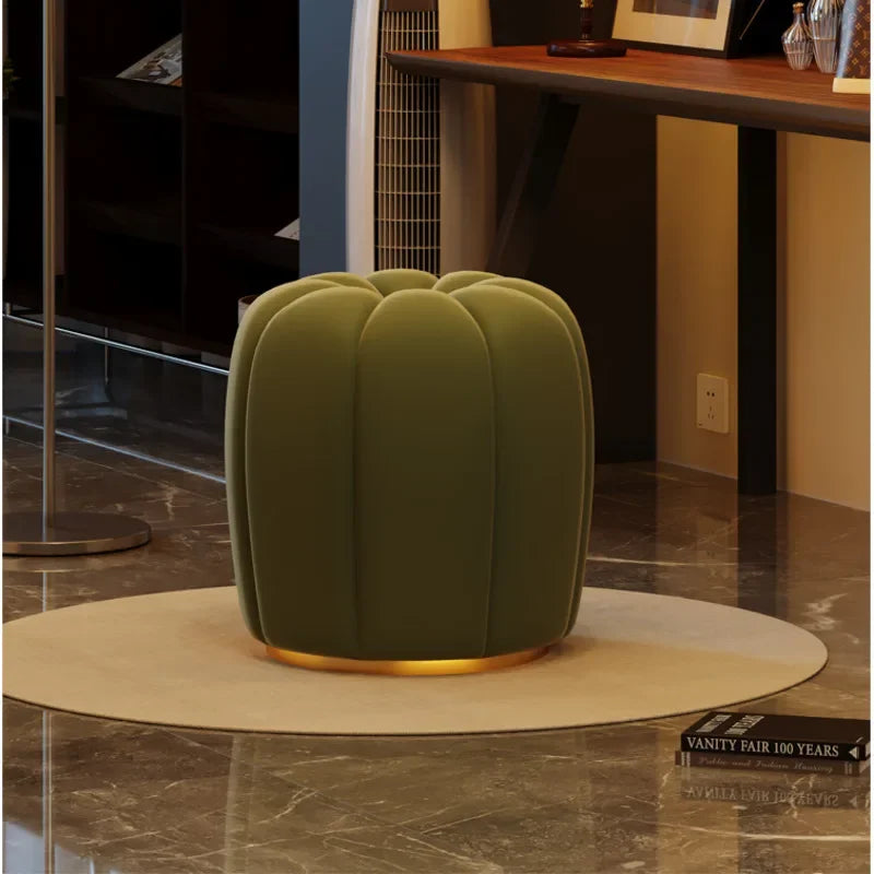 Cream Style Pumpkin Flannel Foot Seat, Luxury Bedroom Shoe Changing Stool