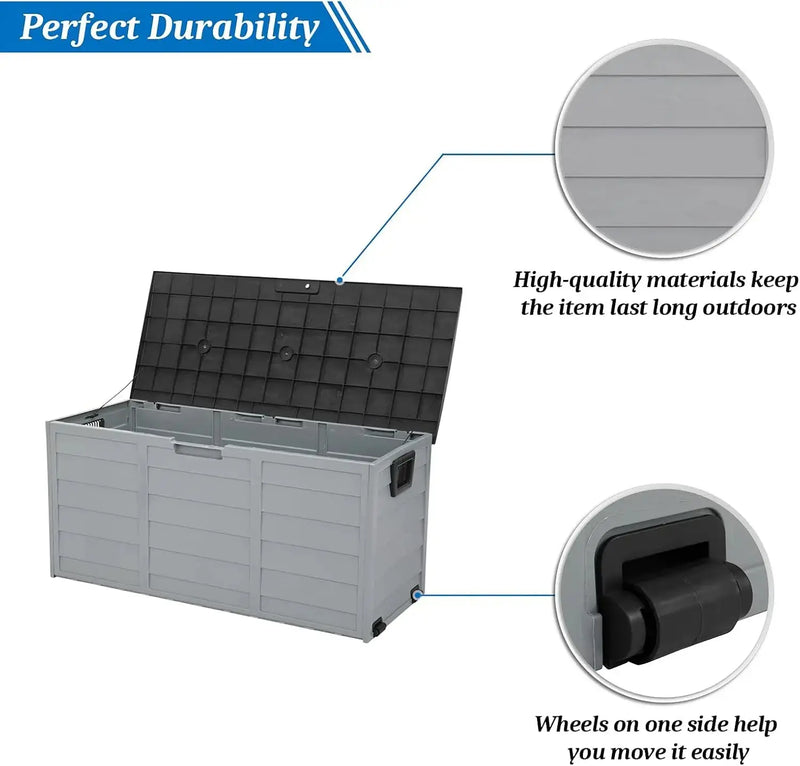 Upgraded 75 Gallon Outdoor Storage Box, Lockable Plastic Storage Containers with Lid, Patio Deck Box Furniture for Garden Our3Designs