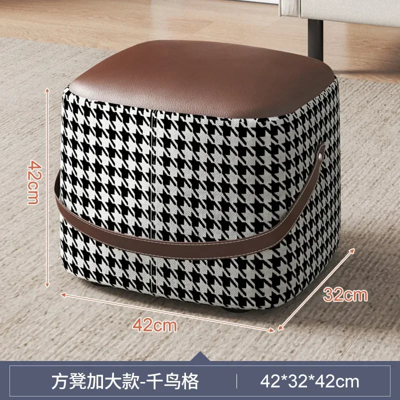 Hallway With Box Storage Stool PU Leather Pouf Household Shoe Stool
