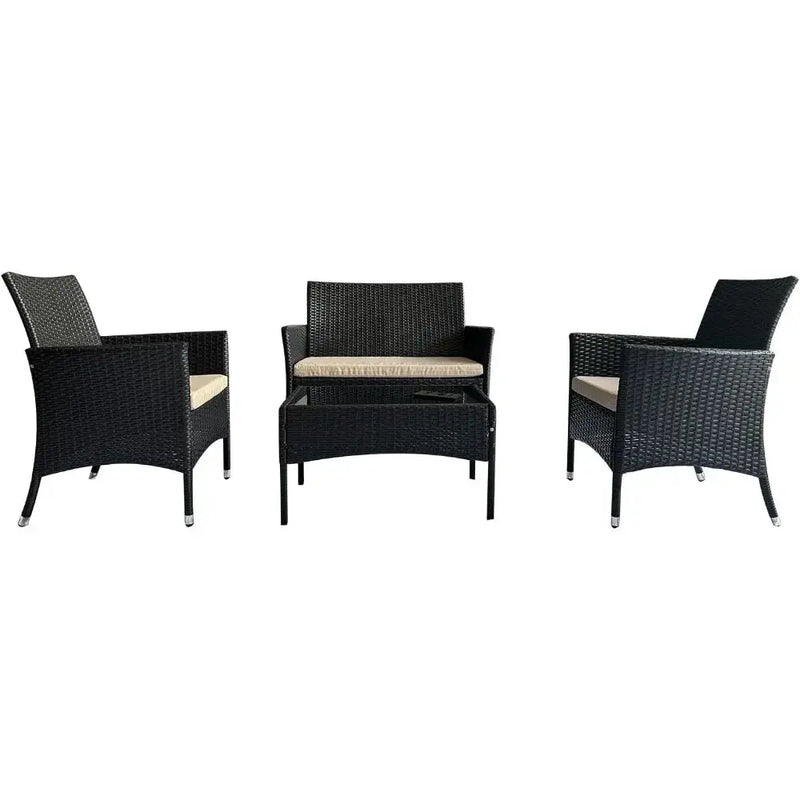4 Piece Patio Furniture Set Sectional Table Chair, Wicker Sofa with Armrest Chair Loveseat and Rattan Side Table Our3Designs