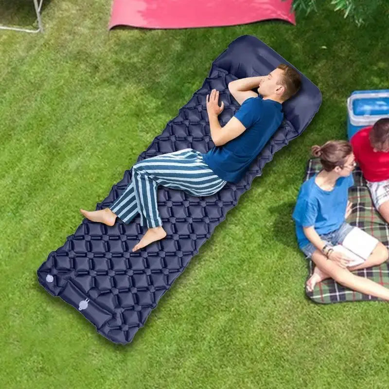 Inflatable Camping Mattress With Pillow Outdoor Sleeping Pad Ultralights Air Mat Built-in Footstep Inflator Pump For Camp Tent Our3Designs
