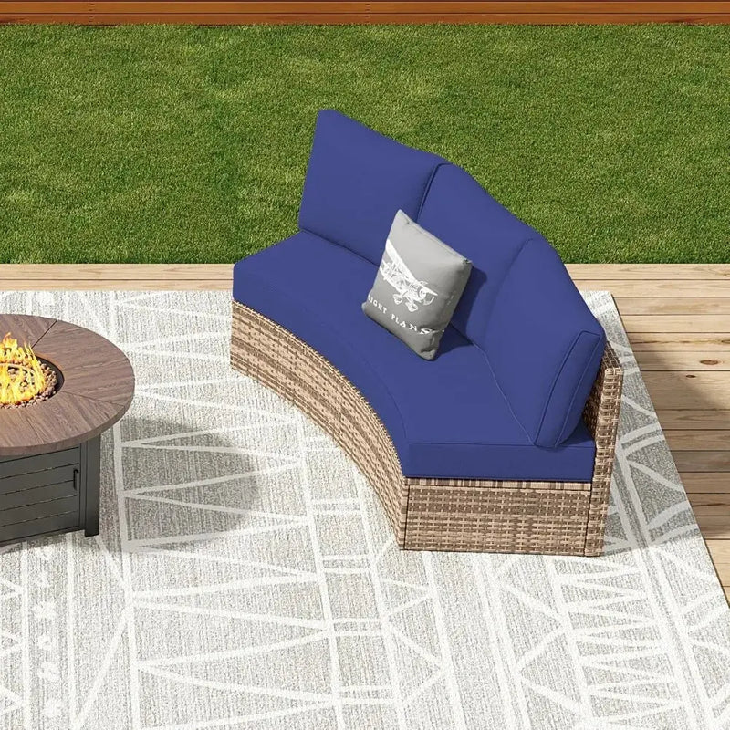 Half-Moon Patio Sectional Sofa Set – Outdoor Round Furniture w/ Cushions - Our3Designs