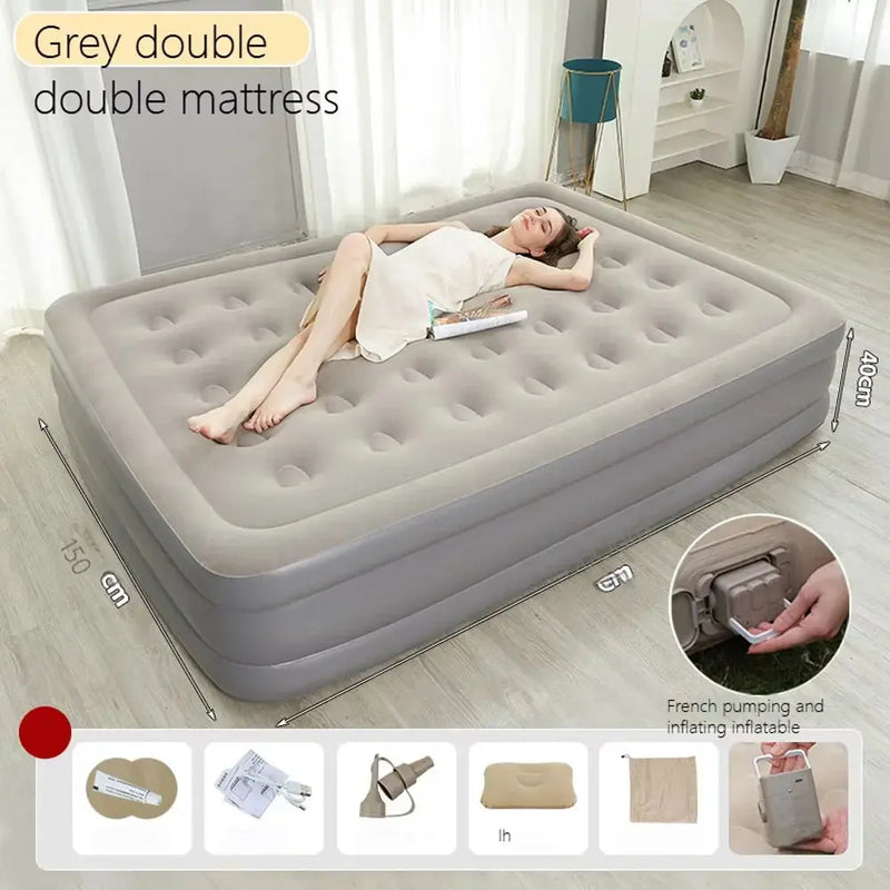 Camping Air bed 2 Persons Inflatable Mattress Camping Folding Home Indoor Outdoor with Backrest Air Cushion 48cm High Bed Our3Designs