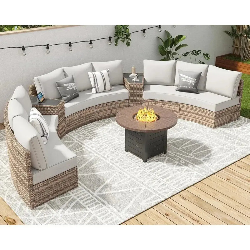 Half-Moon Patio Sectional Sofa Set – Outdoor Round Furniture w/ Cushions - Our3Designs