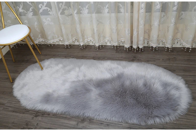 Oval Carpet Soft Fluffy Imitation Wool Area Rugs White