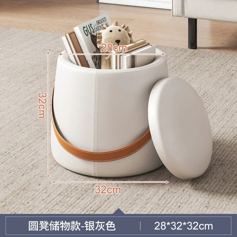 Hallway With Box Storage Stool PU Leather Pouf Household Shoe Stool
