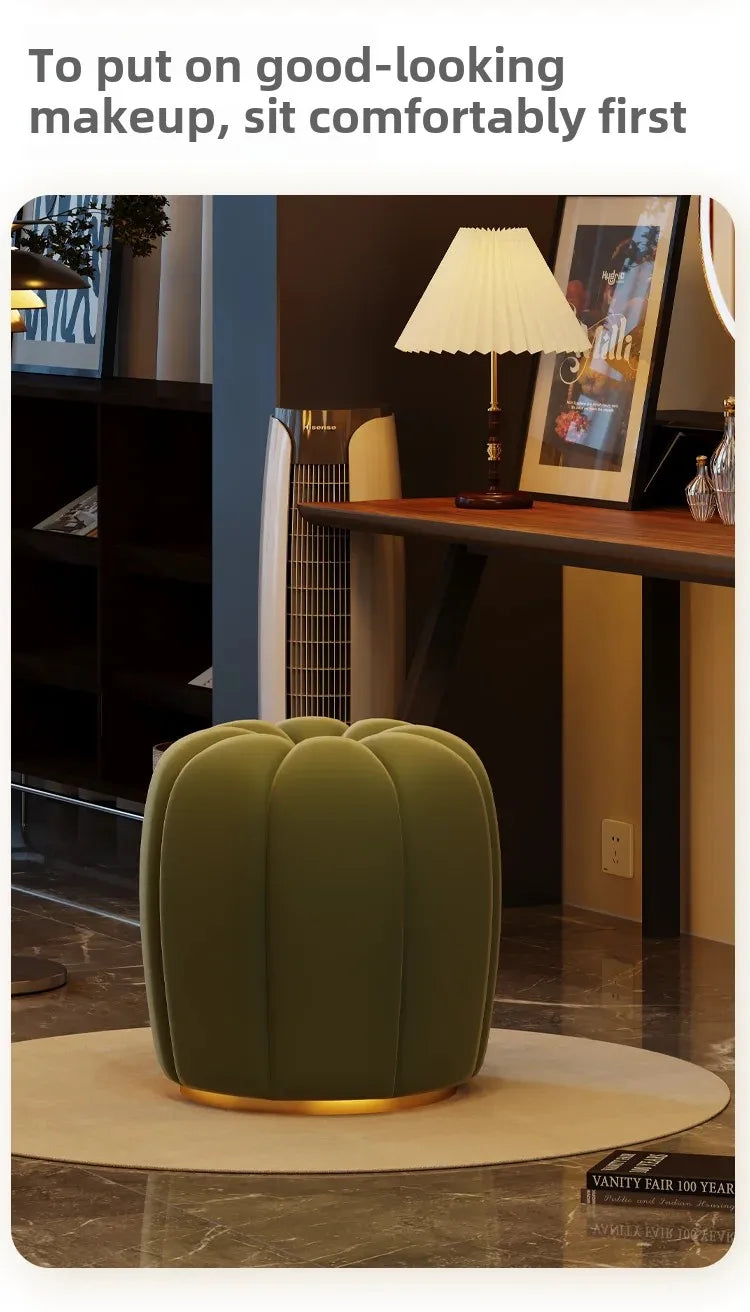 Cream Style Pumpkin Flannel Foot Seat, Luxury Bedroom Shoe Changing Stool