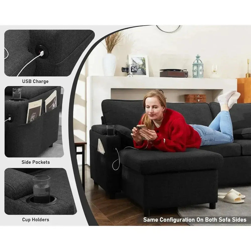 Sofa Bed, Wood Bedframe, for Living Room Bedroom Office, Pull Out Modular Sofa Bed Convertible Living Room Furniture Our3Designs