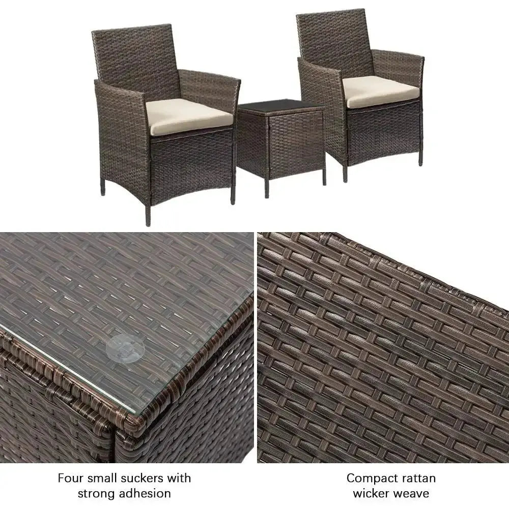 3-Piece Outdoor Bar Set – PE Rattan Wicker Table & Chairs w/ Cushions, Brown - Our3Designs