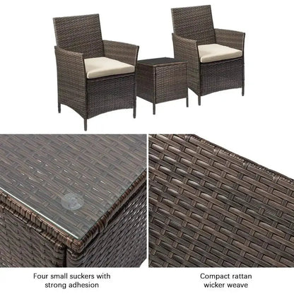 3-Piece Outdoor Bar Set – PE Rattan Wicker Table & Chairs w/ Cushions, Brown - Our3Designs