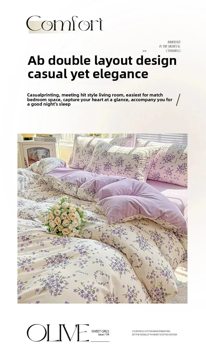 2025 Washed Cotton Double Yarn Single Quilt Cover Simple Wind Ins Wind Small Floral Korean Version Duvet Skin Friendly Bedding Our3Designs