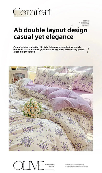 2025 Washed Cotton Double Yarn Single Quilt Cover Simple Wind Ins Wind Small Floral Korean Version Duvet Skin Friendly Bedding Our3Designs