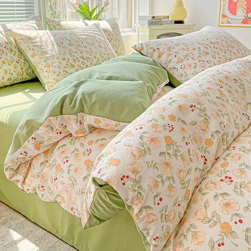 2025 Washed Cotton Double Yarn Single Quilt Cover Simple Wind Ins Wind Small Floral Korean Version Duvet Skin Friendly Bedding Our3Designs