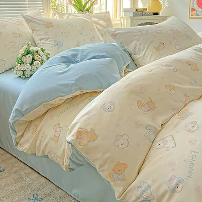 2025 Washed Cotton Double Yarn Single Quilt Cover Simple Wind Ins Wind Small Floral Korean Version Duvet Skin Friendly Bedding Our3Designs
