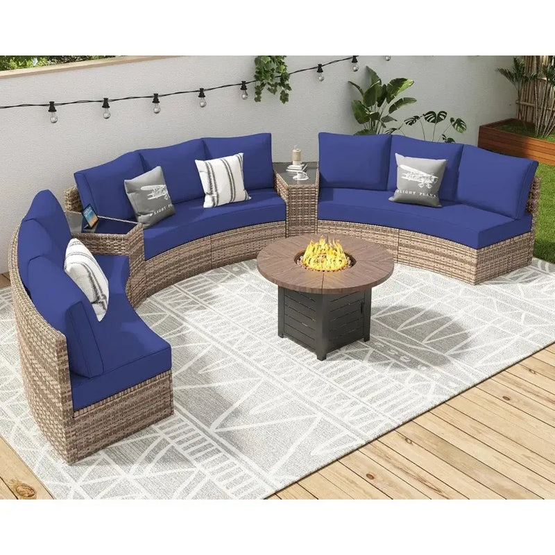 Half-Moon Patio Sectional Sofa Set – Outdoor Round Furniture w/ Cushions - Our3Designs