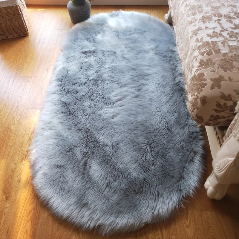 Oval Fur Rugs Bedroom Thicken Fluffy Carpet Living Room