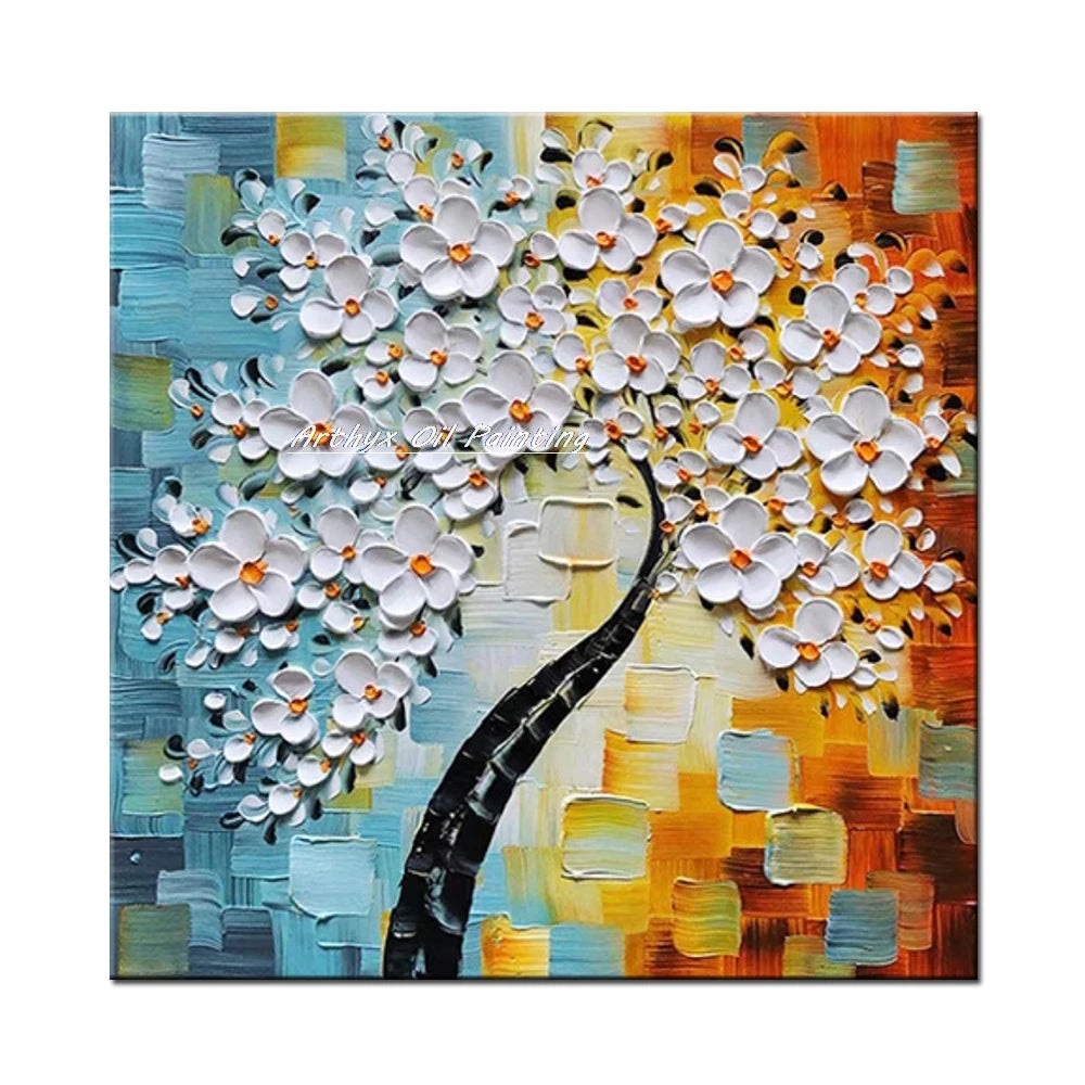 Arthyx Wall Art Picture Handpainted Texture Gold Flowers Oil Painting