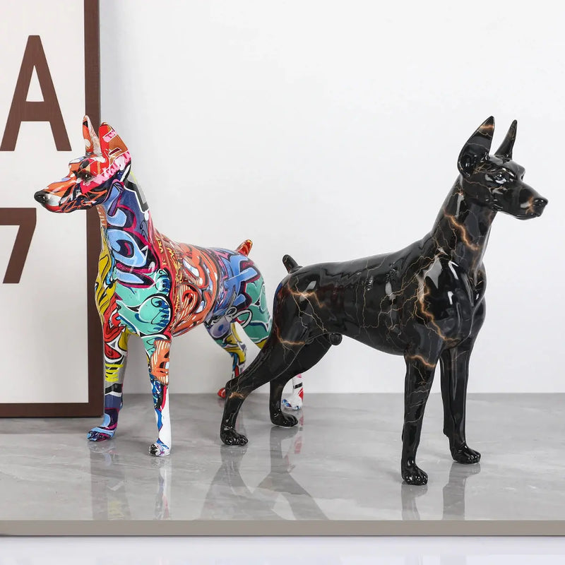 Simple Creative Pet Handle Graffiti Color Doberman Dog Statue Decorations Home Entrance Wine Cabinet Office Decor Resin Crafts Our3Designs
