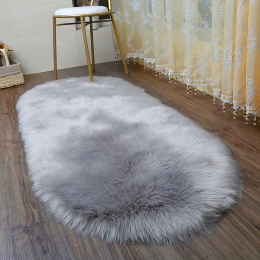 Oval Carpet Soft Fluffy Imitation Wool Area Rugs White