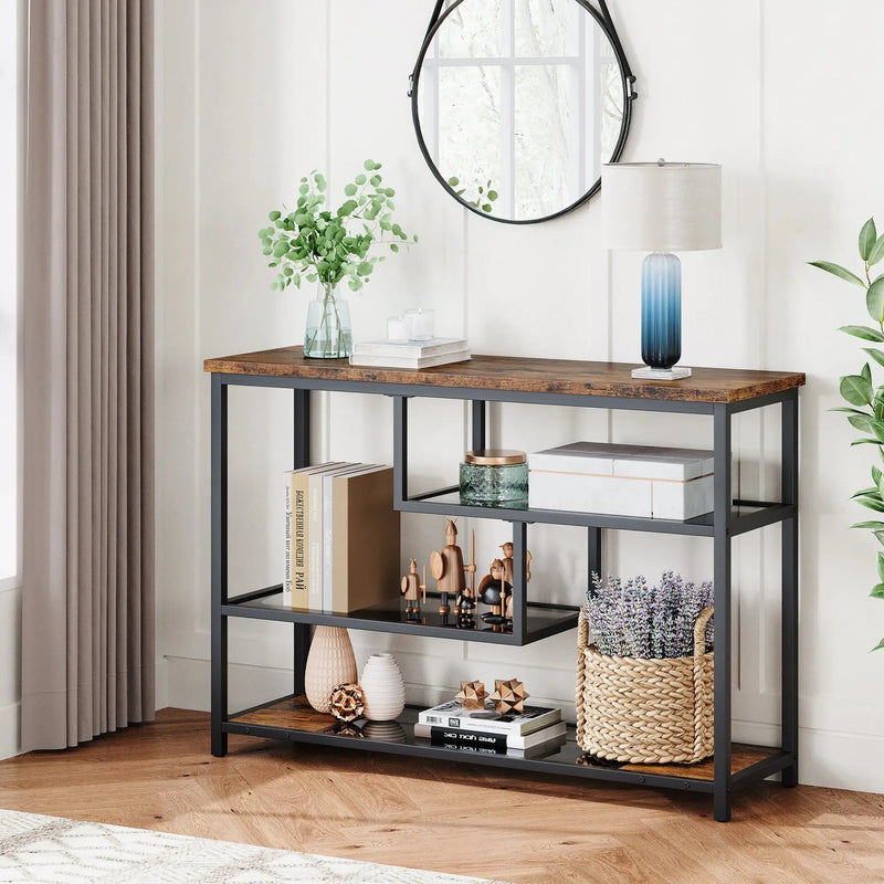 Console Table, 4-Tier Sofa Tables Narrow Entryway Table with Glass Shelf & Metal Frame, 39.4" Behind Couch Table for Living Room Our3Designs