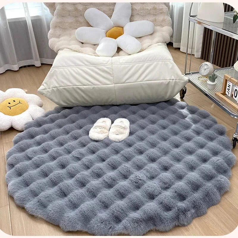 Ins Solid Color Fluffy Round Area Rug Plush Sofa Couch Cushion