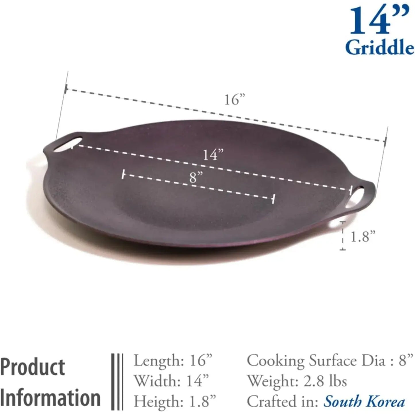 14-inch Nonstick Round Griddle Grill Pan for Korean BBQ/Teppanyaki Pan, Tawa, Roti Pan/Induction Ready/Made in Korea (14-in) - Our3Designs