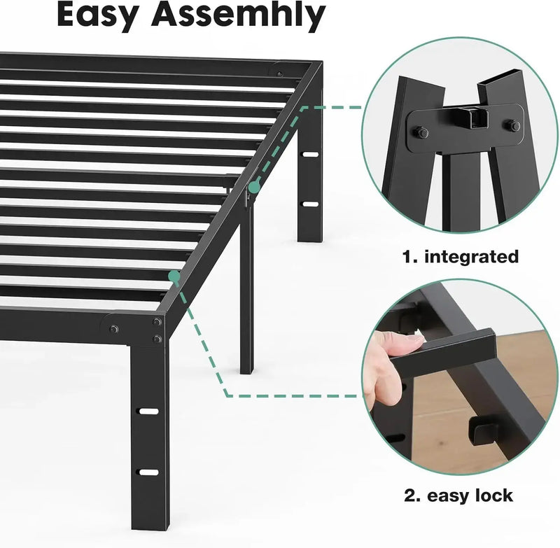 14 Inch High Full-size bed frame - Large heavy-duty metal platform beds frames w/storage space at the bottom, Full bed frame Our3Designs
