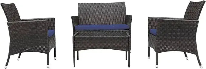 4 Piece Patio Furniture Set Sectional Table Chair, Wicker Sofa with Armrest Chair Loveseat and Rattan Side Table Our3Designs