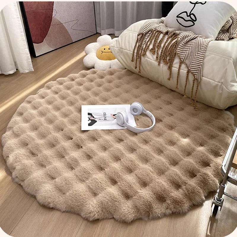 Ins Solid Color Fluffy Round Area Rug Plush Sofa Couch Cushion