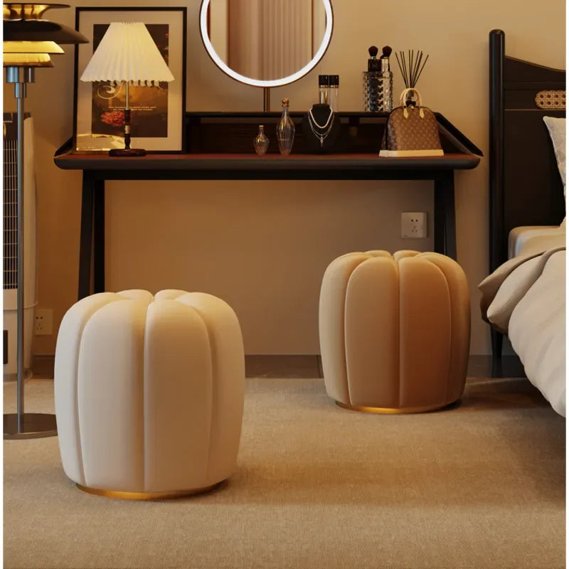 Cream Style Pumpkin Flannel Foot Seat, Luxury Bedroom Shoe Changing Stool