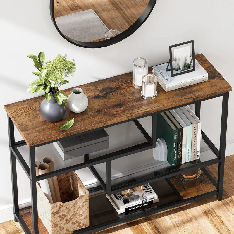 Console Table, 4-Tier Sofa Tables Narrow Entryway Table with Glass Shelf & Metal Frame, 39.4" Behind Couch Table for Living Room Our3Designs