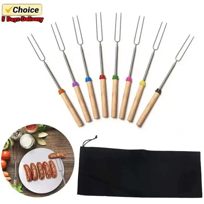 Marshmallow Roasting Sticks for Fire Pit Smores Kit for Fire Pit BBQ Fork Barbecue Cookware Outdoor Roasting Sticks for Kitchen Our3Designs