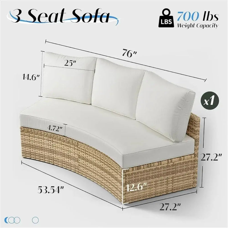 Half-Moon Patio Sectional Sofa Set – Outdoor Round Furniture w/ Cushions - Our3Designs