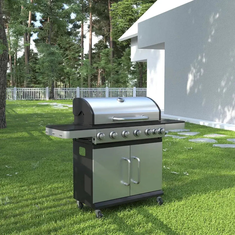 6-Burner Propane Gas BBQ Grill w/ Side Burner – 65,500 BTU Stainless Steel - Our3Designs