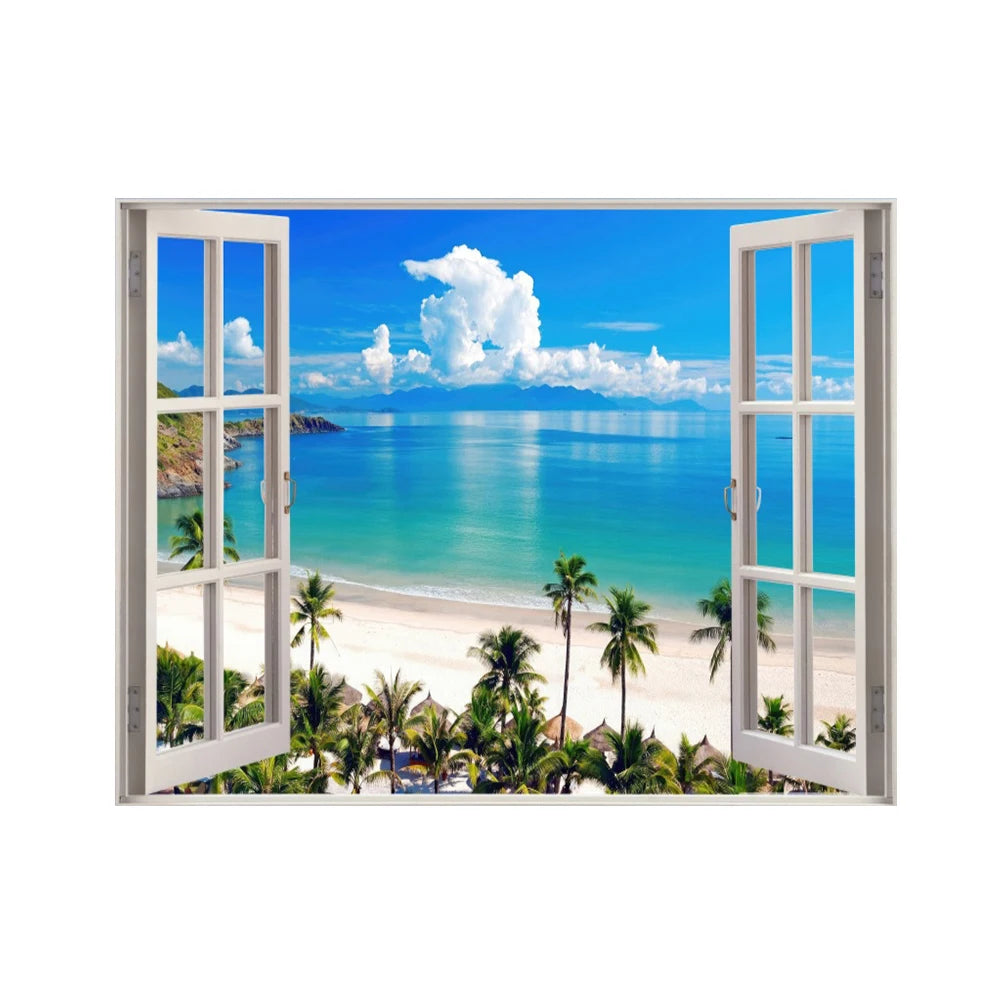 Window View Wall Art Poster Seaside Scenery Home Décor