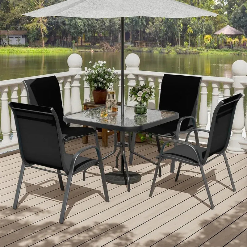 Patio Dining Set for 4, Outdoor Table and Chairs Set with Textured Glass Table, 4 Stackable Patio Chairs, Outdoor Furniture Set - Our3Designs