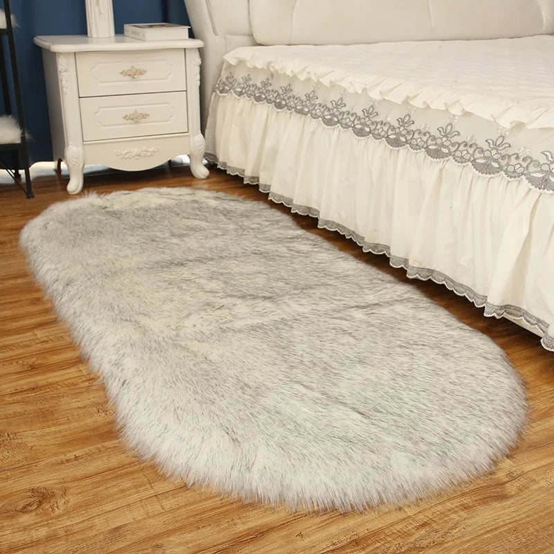 Oval Fur Rugs Bedroom Thicken Fluffy Carpet Living Room