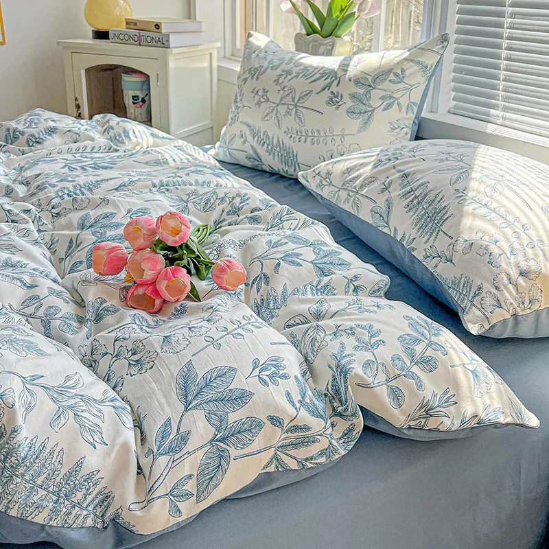 2025 Washed Cotton Double Yarn Single Quilt Cover Simple Wind Ins Wind Small Floral Korean Version Duvet Skin Friendly Bedding Our3Designs