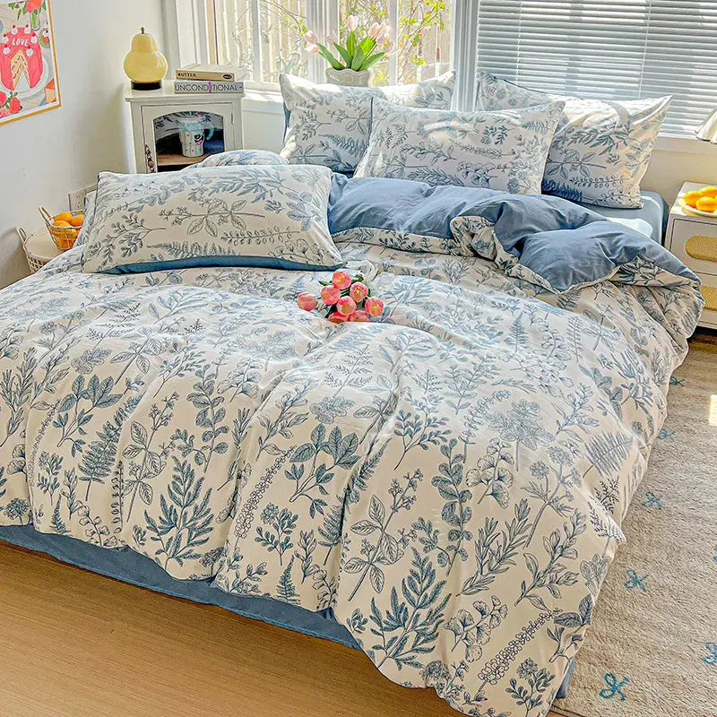 2025 Washed Cotton Double Yarn Single Quilt Cover Simple Wind Ins Wind Small Floral Korean Version Duvet Skin Friendly Bedding Our3Designs