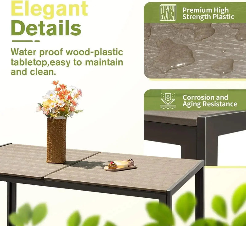 Patio Dining Set 7 Pieces Outdoor Furniture with Large Table and 6 Textilene Chairs for Porch, Brown Our3Designs