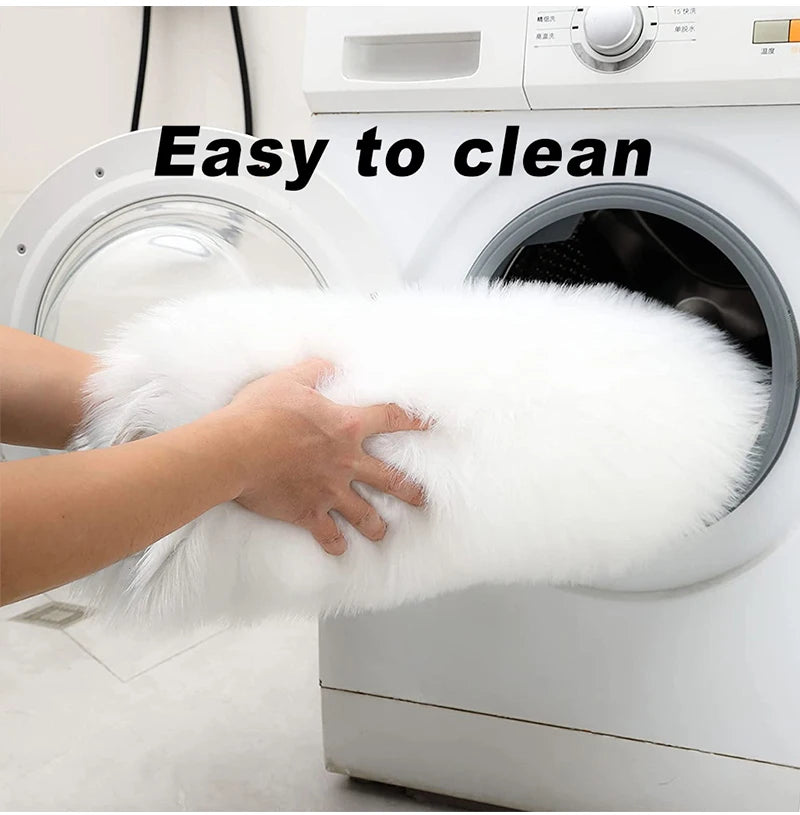 Oval Carpet Soft Fluffy Imitation Wool Area Rugs White