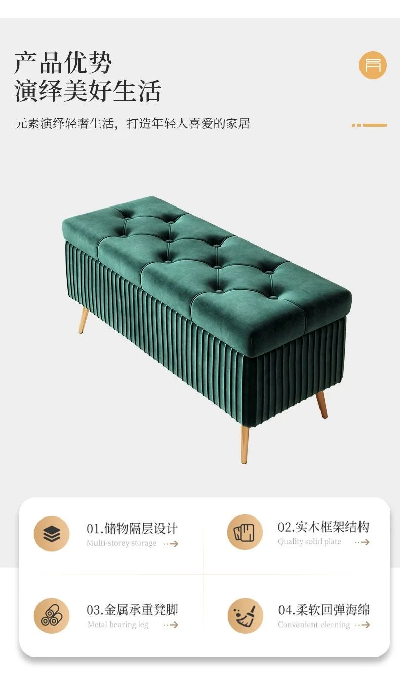 Nordic Fabric Ottomans long Sofa Bench with Storage luxury Home