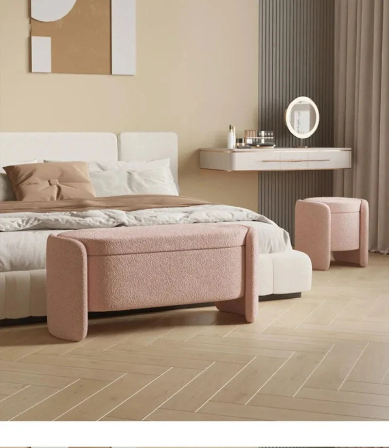 Nordic Lamb Wool Shoe Stool Bed End Stools Home Storage