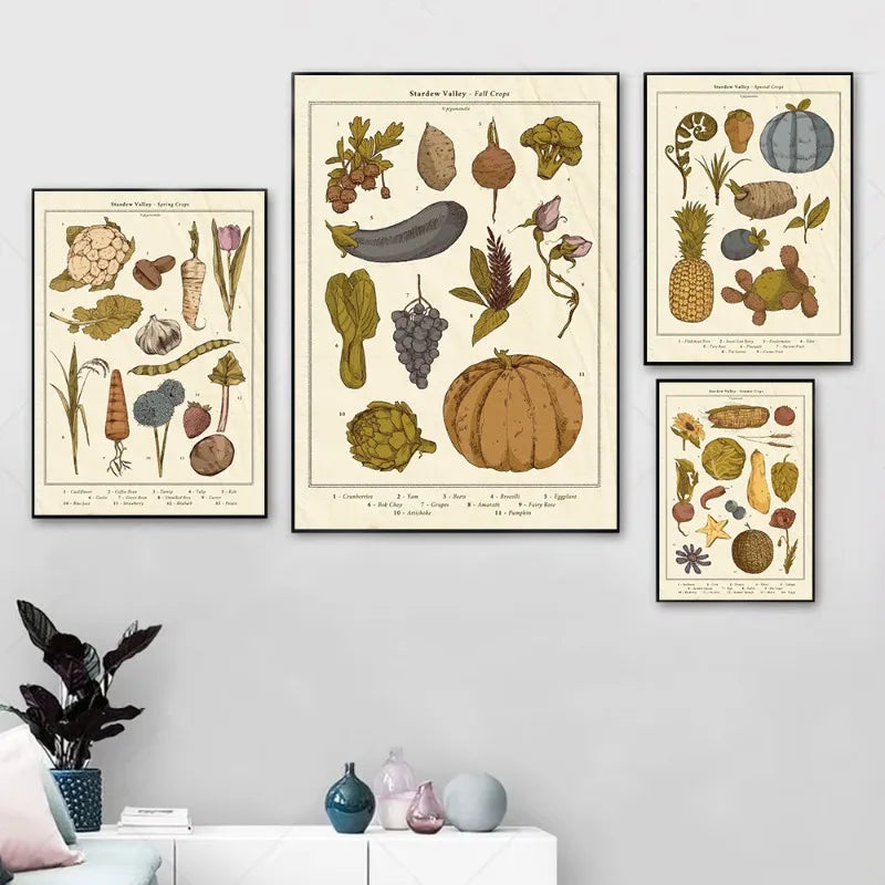 Stardew Valley Seasonal Crops Poster Retro Gaming Wall Art Canvas