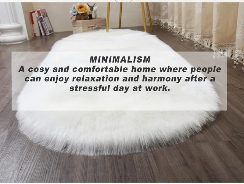 Oval Carpet Soft Fluffy Imitation Wool Area Rugs White